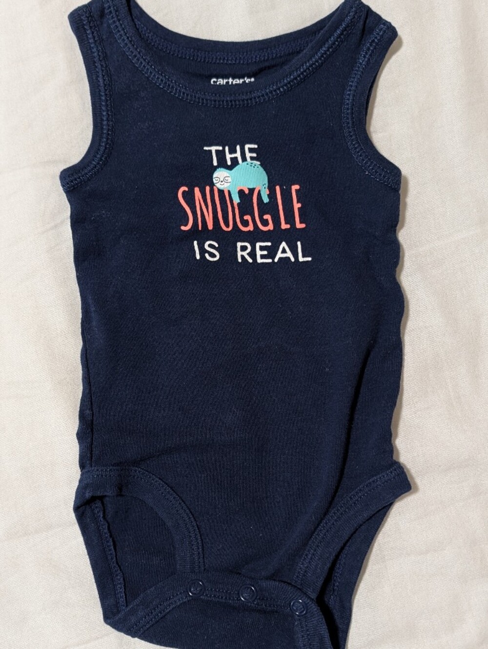 Carter's Navy Blue Sleeveless Baby One-Piece "The Snuggle Is Real"
